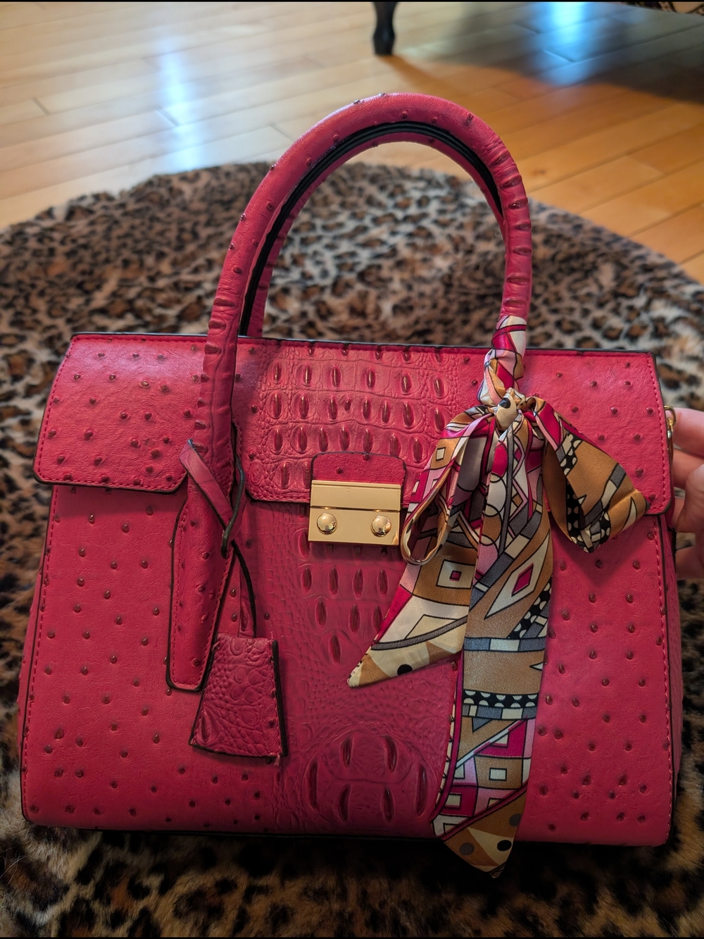 Pink Structured Satchel Handbag with Gold Hardware